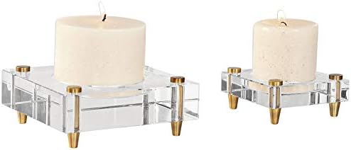 Uttermost brass and crystal pillar candle holder set 2-pieces