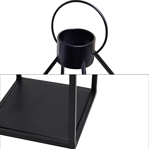 Flickering Black Metal Candle Lantern with Timer Modern Farmhouse Decor