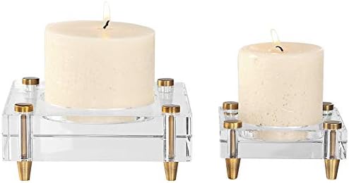Uttermost brass and crystal pillar candle holder set 2-pieces
