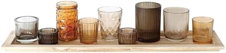 Wood Tray with 9 Brown Glass Votive Holders