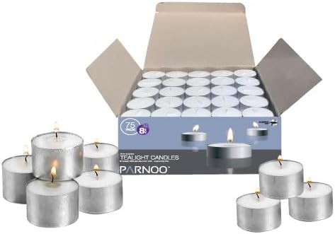 PARNOO Tealight Candles in Metal Cups - 75 Count Unscented