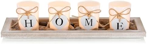 Romadedi Farmhouse Rustic Wood Tray Candle Holder Set