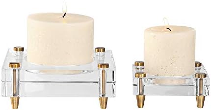 Uttermost brass and crystal pillar candle holder set 2-pieces