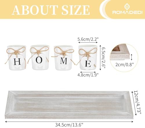 Romadedi Farmhouse Rustic Wood Tray Candle Holder Set