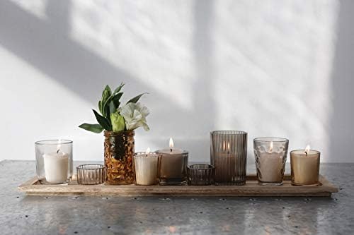 Wood Tray with 9 Brown Glass Votive Holders