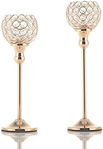 VINCIGANT Gold Crystal Candle Holders Set of 2 - Elegant