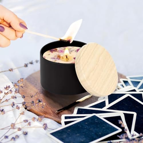 ABK 24PCS 4oz Black Metal Candle Tins with Wood-Grain Lids