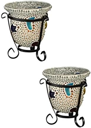 Dale Tiffany Beaded Mosaic Art Glass Candle Votive Set 2-Piece Star Beads