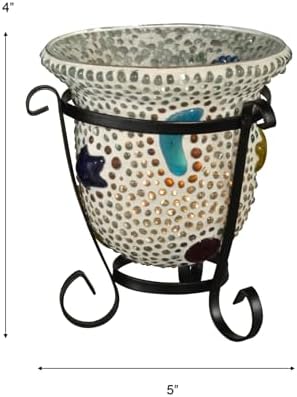 Dale Tiffany Beaded Mosaic Art Glass Candle Votive Set 2-Piece Star Beads