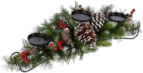 National Tree Company Artificial Christmas Centerpiece with 3 Candle Holders