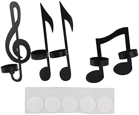4Pcs Wall Hanging Candle Sconces Black Metal Music Note Candle Holders with Sticker
