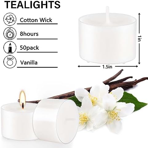 Set of 50 White Scented Candles Vanilla Fragrance Perfect for Relaxation Parties