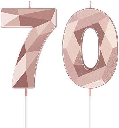 70th Birthday Candles Happy Birthday Cake Topper 3D Diamond Sparkler Number Candles Set