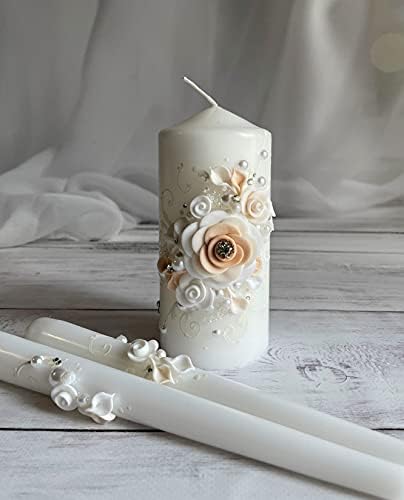 Magik Life Unity Candle Set - Peach Wedding Candles 6 Pillar 2x10 Tapers
