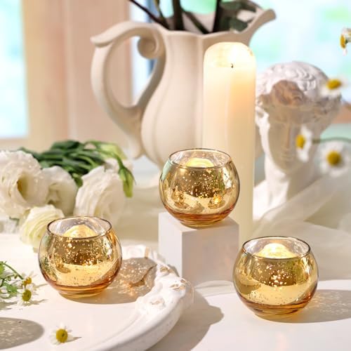Set of 12 Gold Mercury Votive Candle Holders
