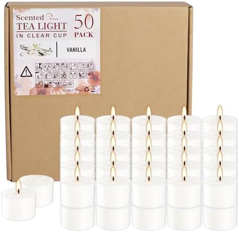 Set of 50 White Scented Candles Vanilla Fragrance Perfect for Relaxation Parties