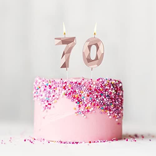 70th Birthday Candles Happy Birthday Cake Topper 3D Diamond Sparkler Number Candles Set
