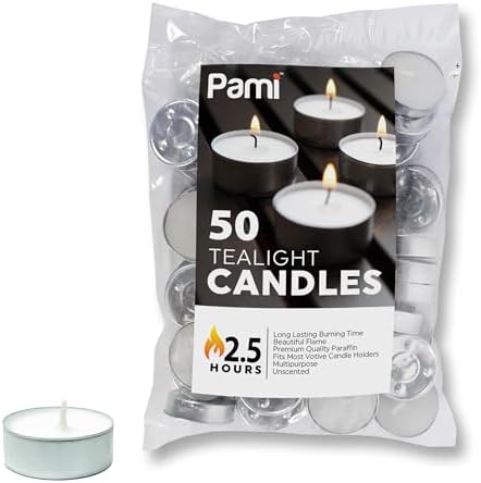 PAMY 50 Pack Small Round 1 Inch Unscented Tea Light Candles