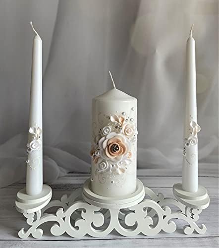 Magik Life Unity Candle Set - Peach Wedding Candles 6 Pillar 2x10 Tapers