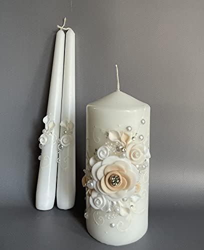 Magik Life Unity Candle Set - Peach Wedding Candles 6 Pillar 2x10 Tapers
