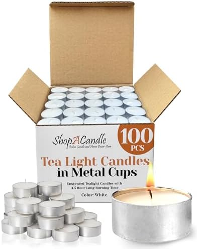 100 Pk White Unscented Tealight Candles Metal Cups