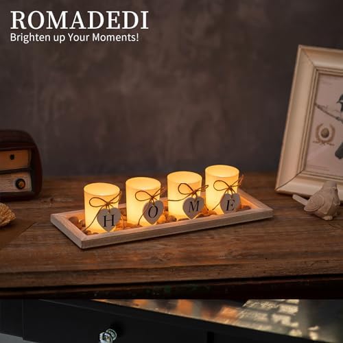 Romadedi Farmhouse Rustic Wood Tray Candle Holder Set