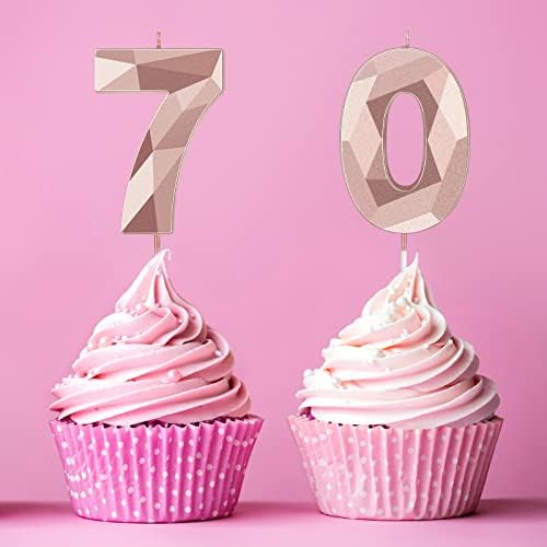 70th Birthday Candles Happy Birthday Cake Topper 3D Diamond Sparkler Number Candles Set