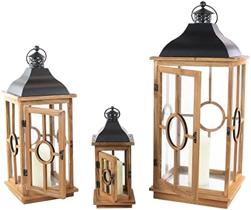 Natural Wood Candle Lantern Set