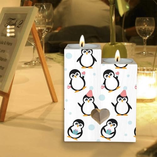 Little Cartoon Penguins Heart Candle Holders