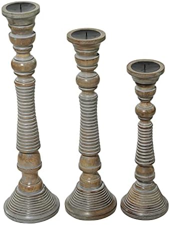 Deco 79 Handmade Mango Wood Candle Holder Set