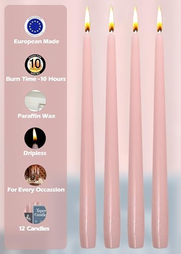 Hyoola Tall Taper Candles - 12 Inch Light Pink Dripless Taper Candles