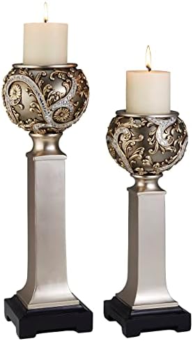 Strawberry Fairy Polyresin Candleholder Set of 2 - Romantic Vine Design Silver Finish