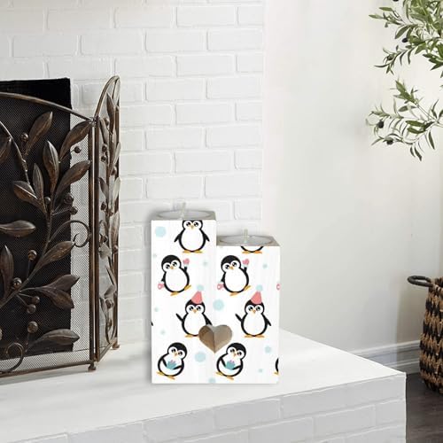 Little Cartoon Penguins Heart Candle Holders