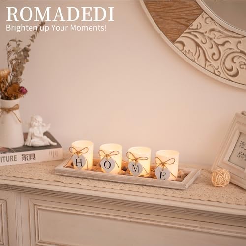 Romadedi Farmhouse Rustic Wood Tray Candle Holder Set
