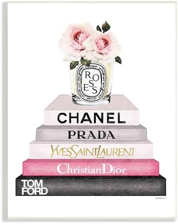Stupell Industries Book Stack Fashion Candle Pink Rose