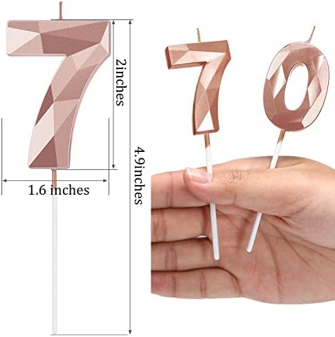 70th Birthday Candles Happy Birthday Cake Topper 3D Diamond Sparkler Number Candles Set
