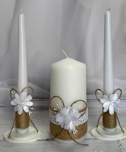 Rustic Wedding Unity Candle Set - 6 Pillar and 2 10 Tapers