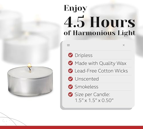 100 Pk White Unscented Tealight Candles Metal Cups