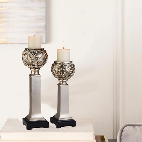 Strawberry Fairy Polyresin Candleholder Set of 2 - Romantic Vine Design Silver Finish