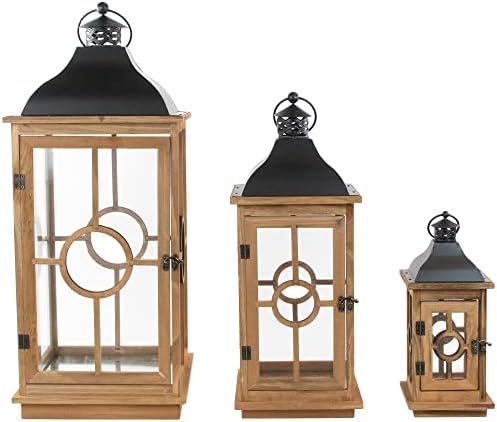 Natural Wood Candle Lantern Set
