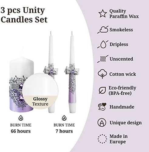 VABA Pure Purple Unity Wedding Candles Set
