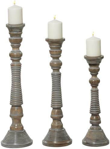 Deco 79 Handmade Mango Wood Candle Holder Set