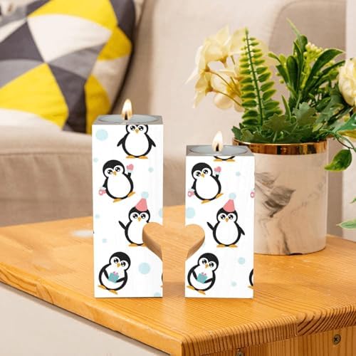 Little Cartoon Penguins Heart Candle Holders