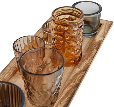 Wood Tray with 9 Brown Glass Votive Holders