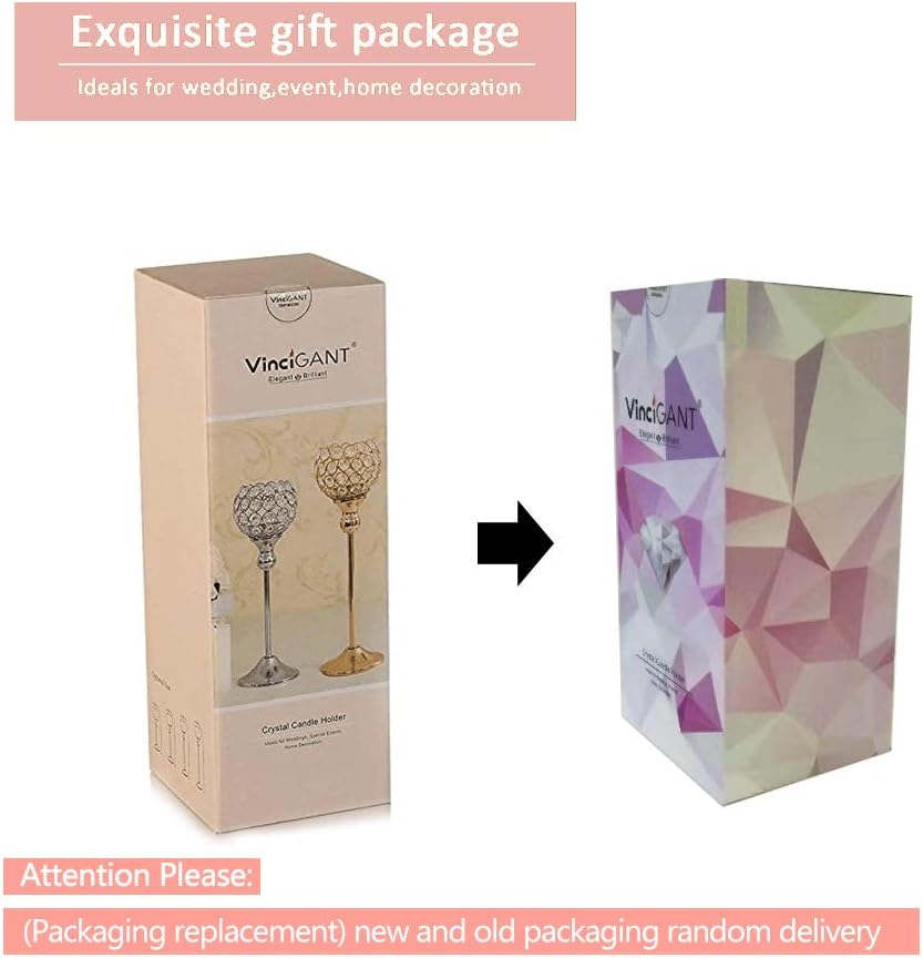 VINCIGANT Gold Crystal Candle Holders Set of 2 - Elegant