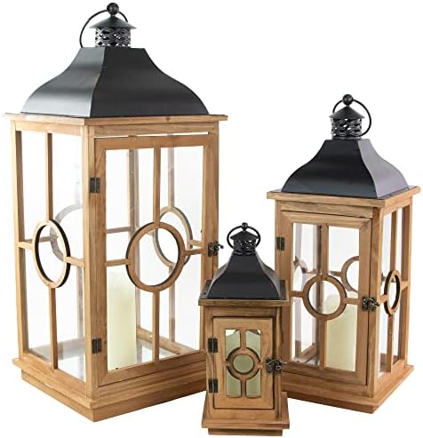 Natural Wood Candle Lantern Set