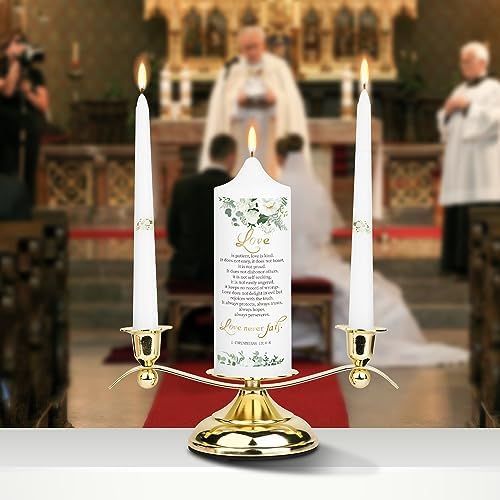 3 ElegantlyDesigned Wedding Candles with Gold Holders