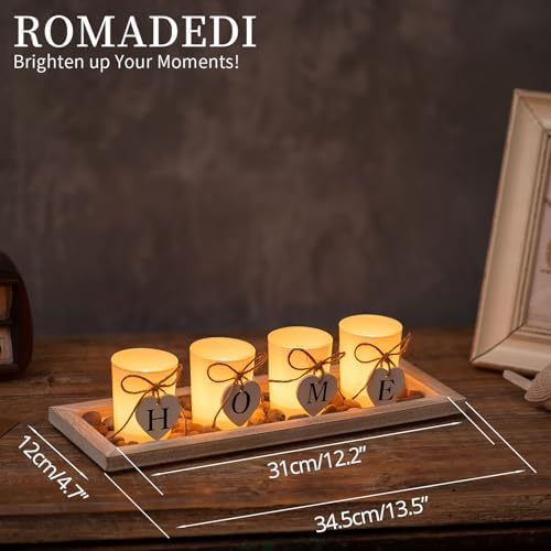 Romadedi Farmhouse Rustic Wood Tray Candle Holder Set
