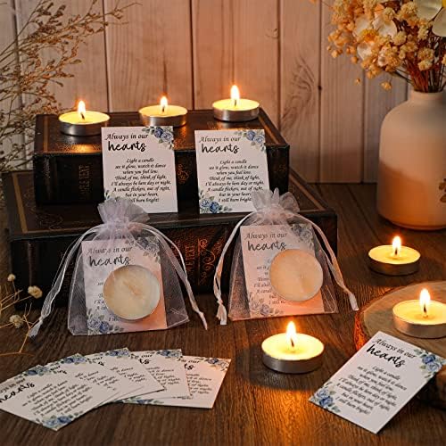 50 Set funeral party favors memorial white tea lights cards