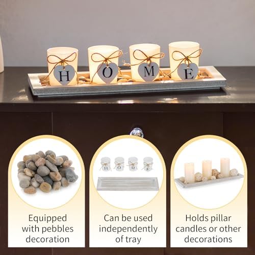 Romadedi Farmhouse Rustic Wood Tray Candle Holder Set